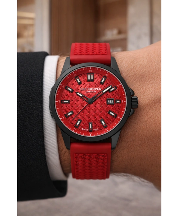 Lee Cooper Kırmızı Renk Silikon Kordon Takvimli Erkek Kol Saati 3atm Bileklik Sdlc020