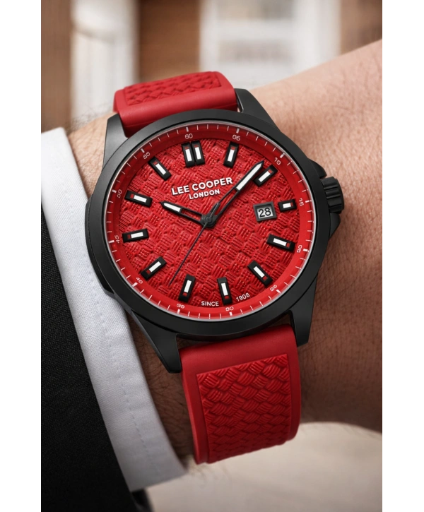 Lee Cooper Kırmızı Renk Silikon Kordon Takvimli Erkek Kol Saati 3atm Bileklik Sdlc020
