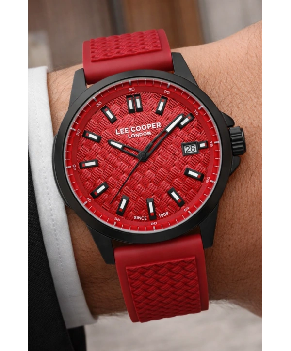 Lee Cooper Kırmızı Renk Silikon Kordon Takvimli Erkek Kol Saati 3atm Bileklik Sdlc020