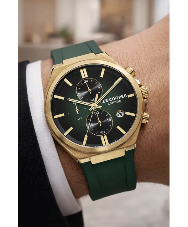 Lee Cooper Yeşil Renk Silikon Kordon Takvimli Erkek Kol Saati 3atm Bileklik Sdlc021