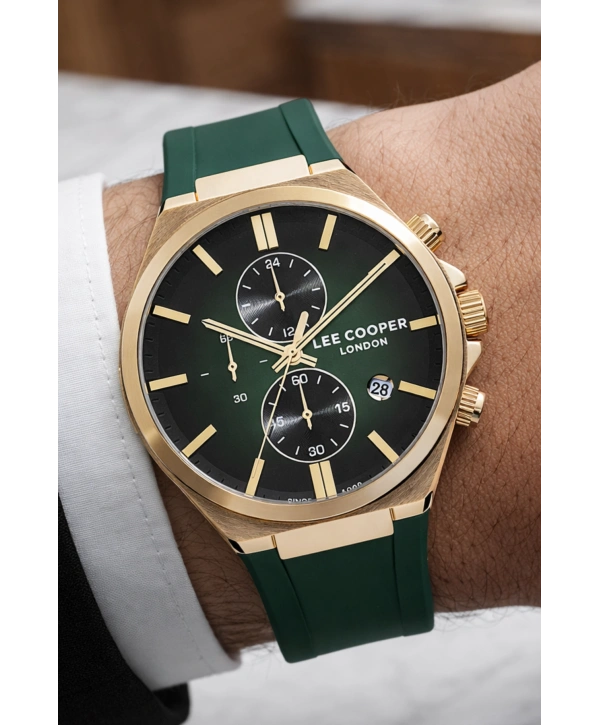 Lee Cooper Yeşil Renk Silikon Kordon Takvimli Erkek Kol Saati 3atm Bileklik Sdlc021