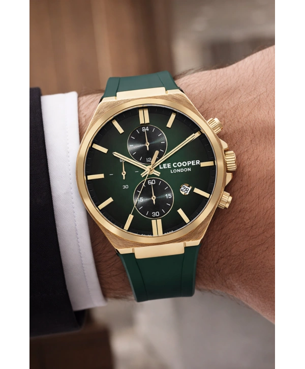 Lee Cooper Yeşil Renk Silikon Kordon Takvimli Erkek Kol Saati 3atm Bileklik Sdlc021