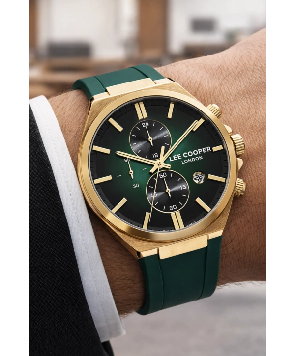 Lee Cooper Yeşil Renk Silikon Kordon Takvimli Erkek Kol Saati 3atm Bileklik Sdlc021