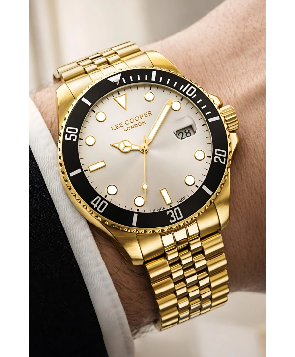 Lee Cooper Gold Renk Çelik Kordon Erkek Kol Saati 3atm Bileklik Sdlc027