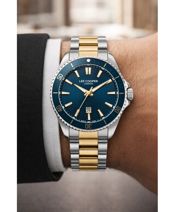 Lee Cooper Gümüş-Gold Renk Çelik Kordon Erkek Kol Saati 3atm Bileklik Sdlc028