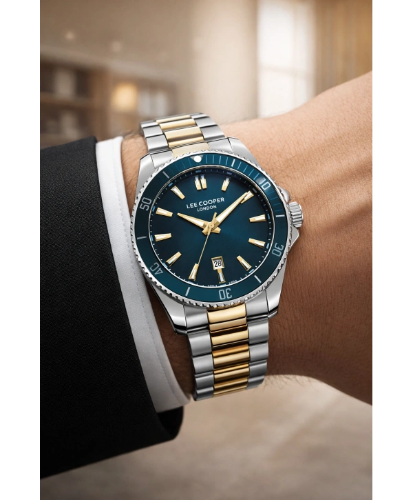 Lee Cooper Gümüş-Gold Renk Çelik Kordon Erkek Kol Saati 3atm Bileklik Sdlc028