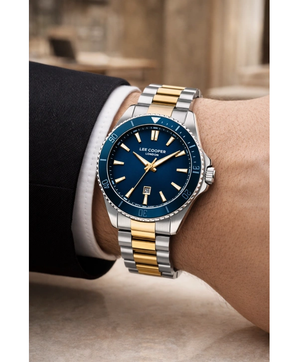 Lee Cooper Gümüş-Gold Renk Çelik Kordon Erkek Kol Saati 3atm Bileklik Sdlc028