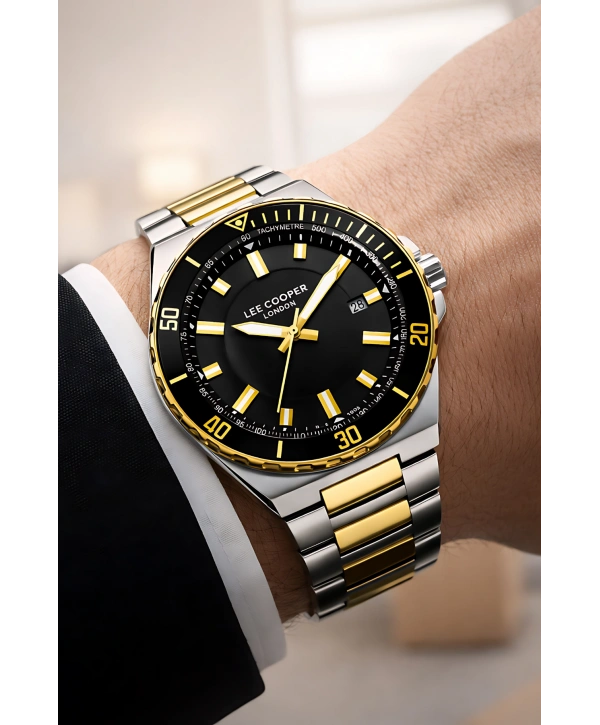 Lee Cooper Gümüş-Gold Renk Çelik Kordon Erkek Kol Saati 3atm Bileklik Sdlc031