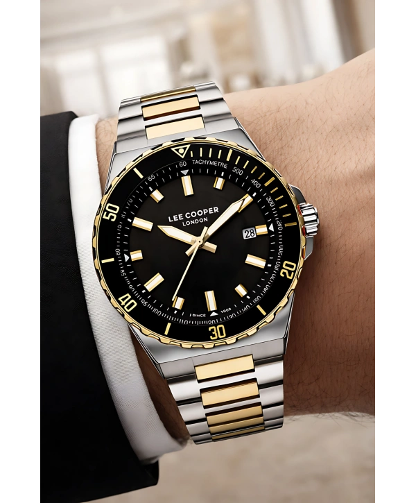 Lee Cooper Gümüş-Gold Renk Çelik Kordon Erkek Kol Saati 3atm Bileklik Sdlc031