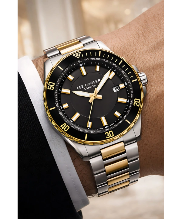 Lee Cooper Gümüş-Gold Renk Çelik Kordon Erkek Kol Saati 3atm Bileklik Sdlc031