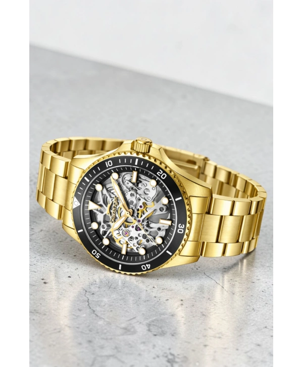 Slazenger Otomatik Mekanizma Çelik Kordon, Çelik Kasa Erkek Kol Saati Bileklik Hediyeli Gold sdslz003