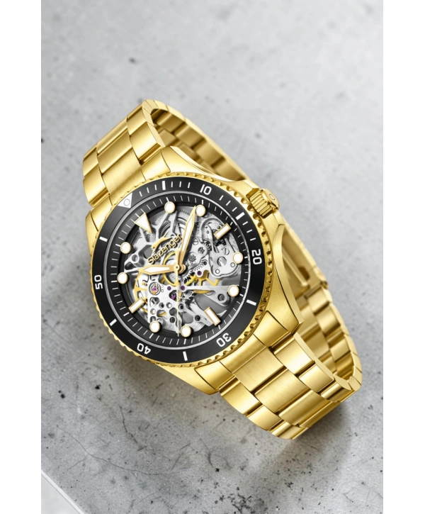 Slazenger Otomatik Mekanizma Çelik Kordon, Çelik Kasa Erkek Kol Saati Bileklik Hediyeli Gold sdslz003