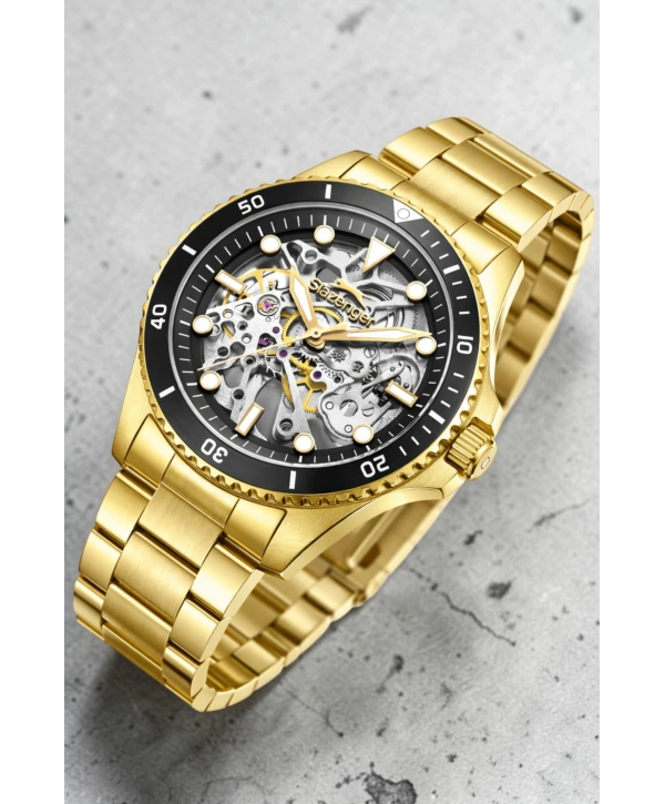 Slazenger Otomatik Mekanizma Çelik Kordon, Çelik Kasa Erkek Kol Saati Bileklik Hediyeli Gold sdslz003