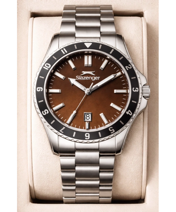 Slazenger Takvimli Çelik Kordon, Çelik Kasa Erkek Kol Saati Bileklik Hediyeli Gümüş-Kırmızı sdslz014