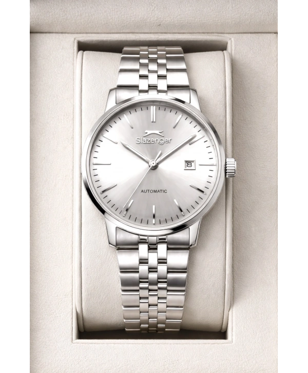 Slazenger Otomatik Mekanizma Çelik Kordon, Çelik Kasa Erkek Kol Saati Bileklik Hediyeli Gümüş-Beyaz sdslz017