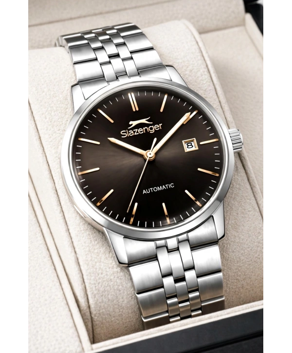Slazenger Otomatik Mekanizma Çelik Kordon, Çelik Kasa Erkek Kol Saati Bileklik Hediyeli Gümüş-Rose sdslz017