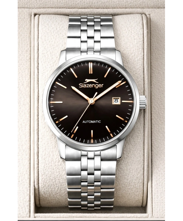 Slazenger Otomatik Mekanizma Çelik Kordon, Çelik Kasa Erkek Kol Saati Bileklik Hediyeli Gümüş-Rose sdslz017