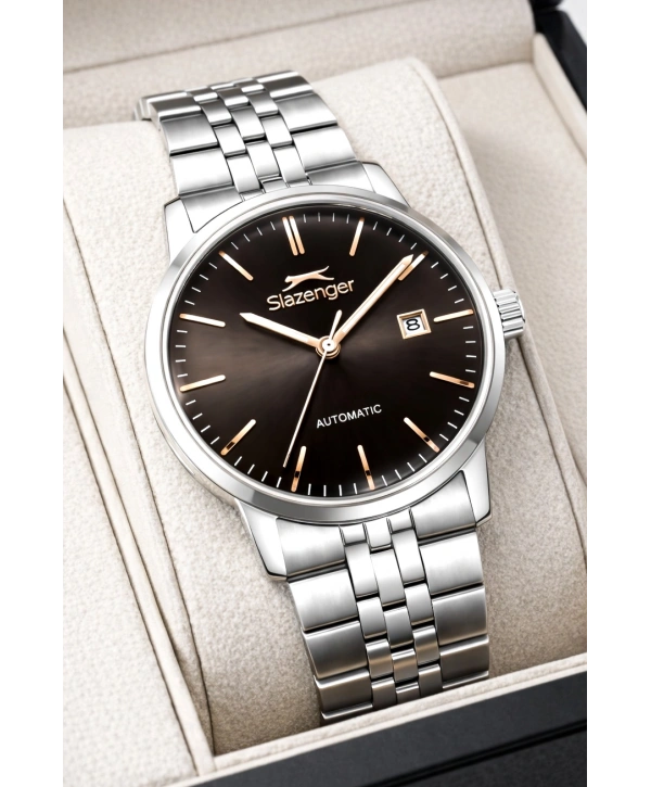 Slazenger Otomatik Mekanizma Çelik Kordon, Çelik Kasa Erkek Kol Saati Bileklik Hediyeli Gümüş-Rose sdslz017