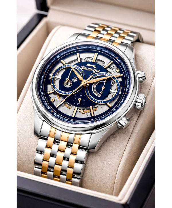 Slazenger Otomatik Mekanizma Çelik Kordon, Çelik Kasa Erkek Kol Saati Bileklik Hediyeli Gümüş-Rose sdslz019