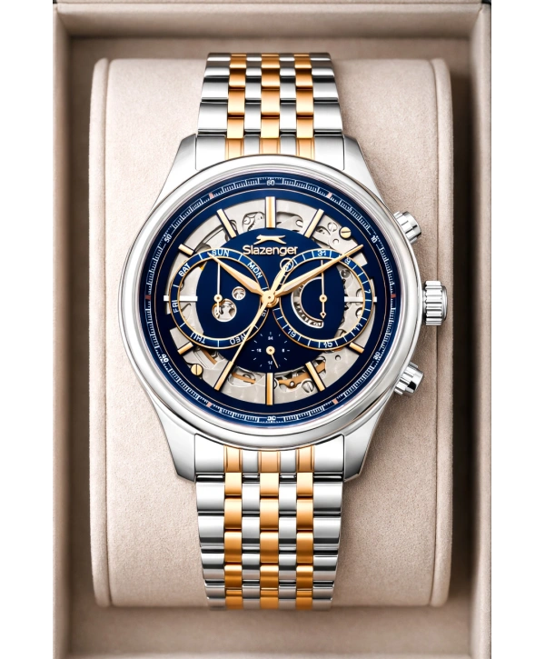 Slazenger Otomatik Mekanizma Çelik Kordon, Çelik Kasa Erkek Kol Saati Bileklik Hediyeli Gümüş-Rose sdslz019