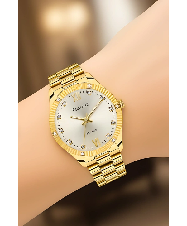 Ferrucci Çelik Kordon Çelik Kasa Kadın Kol Saati Gold sdfer188