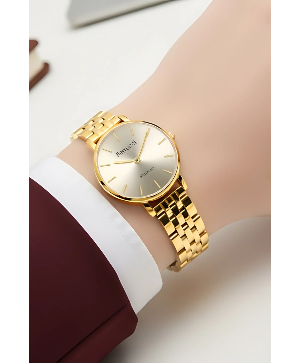 Ferrucci Çelik Kordon Çelik Kasa Kadın Kol Saati Gold sdfer190