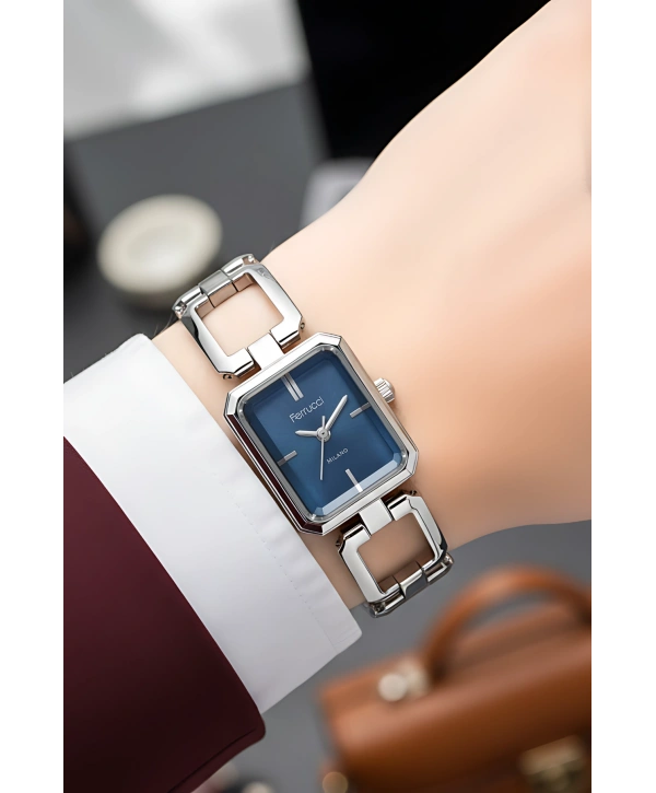 Ferrucci Çelik Kordon Çelik Kasa Kadın Kol Saati Gümüş-Mavi sdfer187