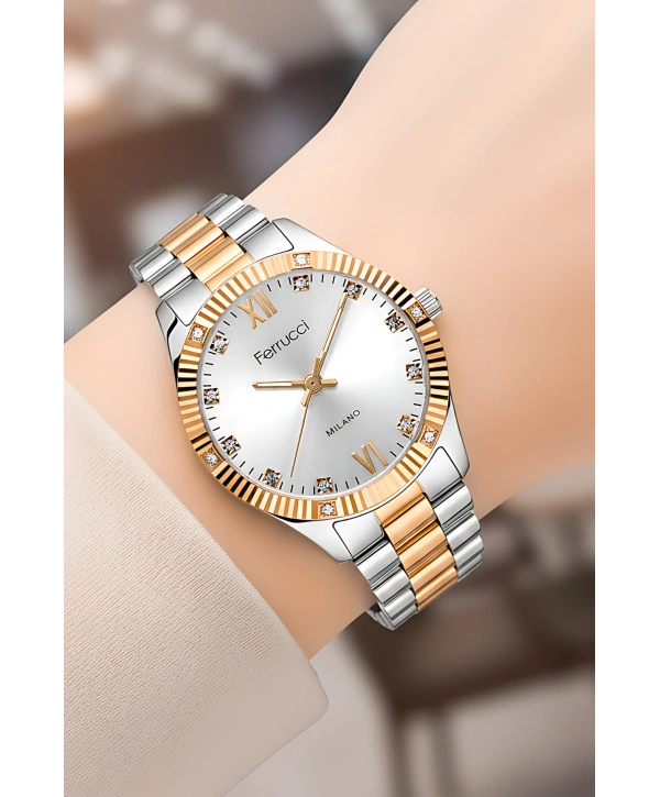 Ferrucci Çelik Kordon Çelik Kasa Kadın Kol Saati Gümüş-Rose sdfer188