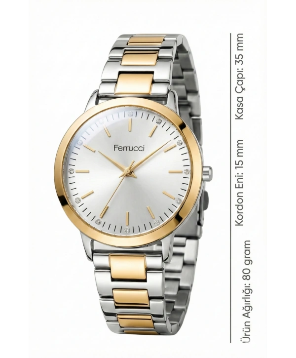 Ferrucci Çelik Kordon Çelik Kasa Kadın Kol Saati Gümüş-Gold sdfer189