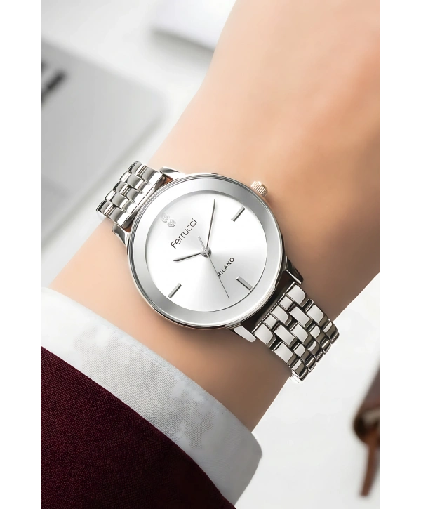 Ferrucci Çelik Kordon & Özel Tasarım, Kadın Kol Saati, 3atm Suya Dayanıklı Gümüş Sdfer156