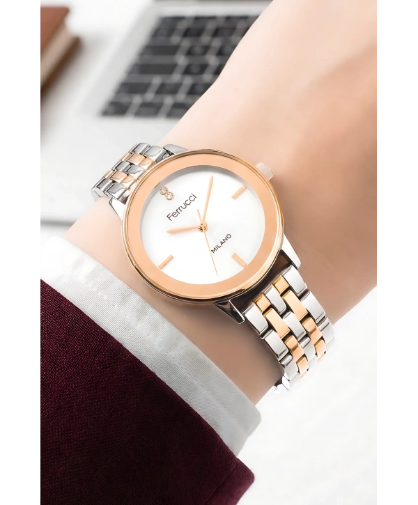 Ferrucci Çelik Kordon & Özel Tasarım, Kadın Kol Saati, 3atm Suya Dayanıklı Rose-gümüş Sdfer156
