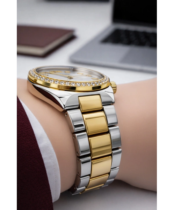 Ferrucci Çelik Kordon Taşlı Çelik Kasa Kadın Kol Saati Gümüş-Gold sdfer192