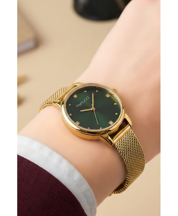 Ferrucci Gold Çelik Hasır Kordon Çelik Kasa Kadın Kol Saati Fc.03245h.05 Sdfer103