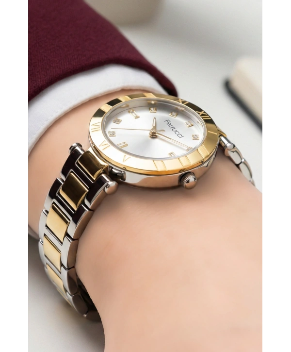 Ferrucci Kadın Kol Saati Altın-gümüş Çelik Kordon Çelik Kasa Fc.03207m.05 Sdfer107