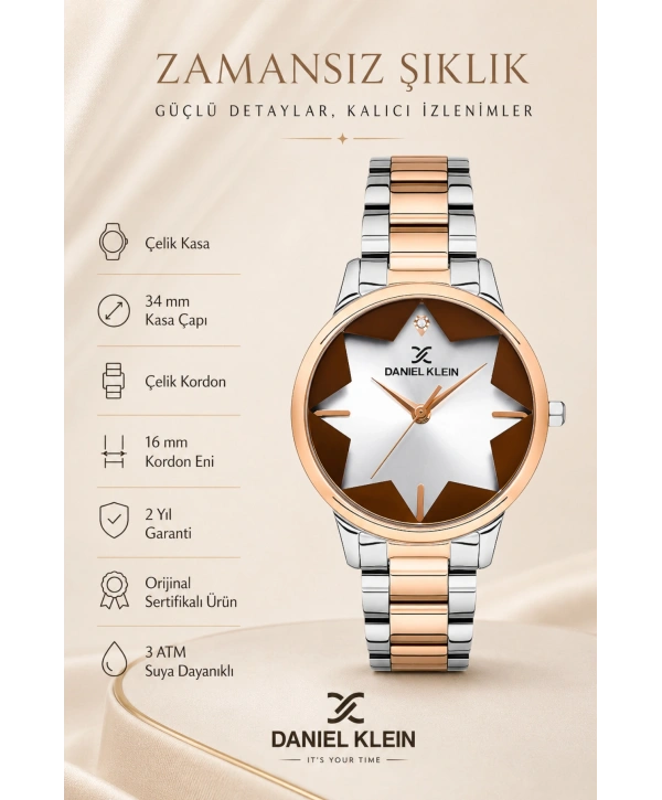 Kadın Kol Saati Rose Gold-gümüş Renk Çelik Kordon&kasa Dke.1.110140-3 Sddk081