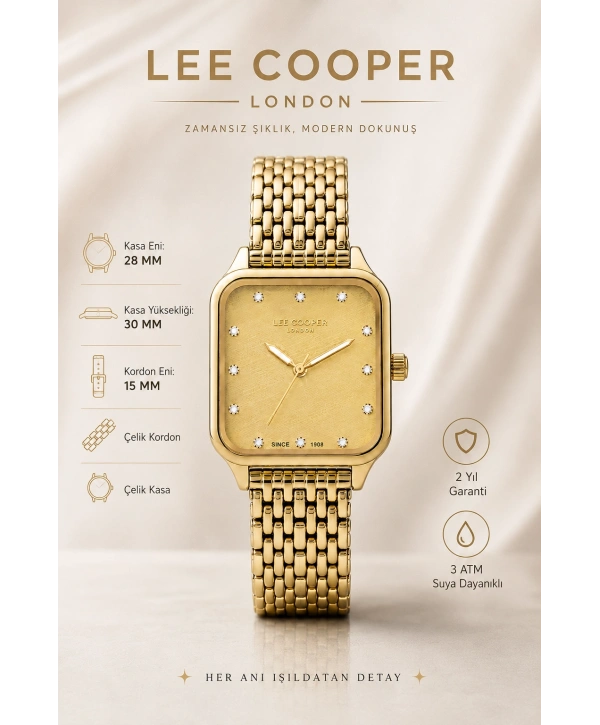 Lee Cooper Renk Çelik Kordon&kasa Kadın Kol Saati Bileklik Hediyeli Gold Sdlc010