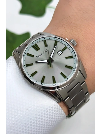 Takvimli Füme Renk Çelik Kordon ve Kasa Yeşil Kadran Detaylı Erkek Kol Saati sdfer002