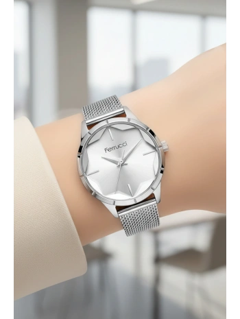 Ferrucci Kadın Kol Saati Çelik Kordon 3 Atm Suya Dayanıklı Bileklik Hediyeli Gümüş Sdfer054
