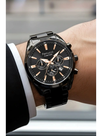 Function Erkek Kol Saati Çelik Kordon Siyah Bileklik Hediyeli 3atm sdfer061