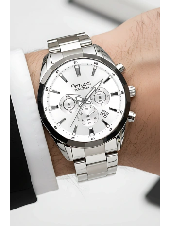 Function Erkek Kol Saati Çelik Kordon Gümüş-Beyaz Bileklik Hediyeli 3atm sdfer061