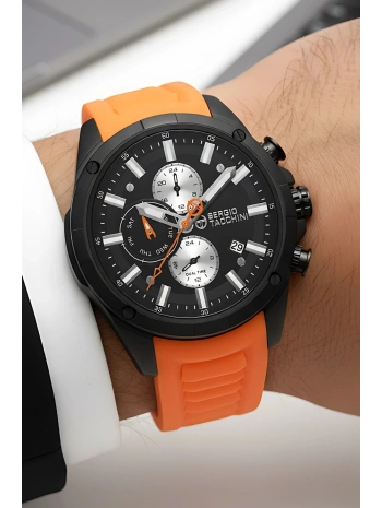 Sergio Tacchini Premium Lüx Erkek Kol Saati Turuncu Silikon Kordon Siyah Renk Kasa Stsd002
