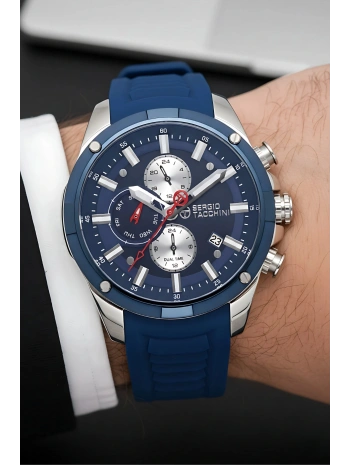 Sergio Tacchini Premium Lüx Erkek Kol Saati Lacivert Silikon Kordon Gümüş Renk Kasa Stsd002