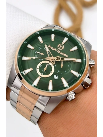 Sergio Tacchini Premium Lüx Çelik Kordon Erkek Kol Saati Rose-yeşil Stsd008