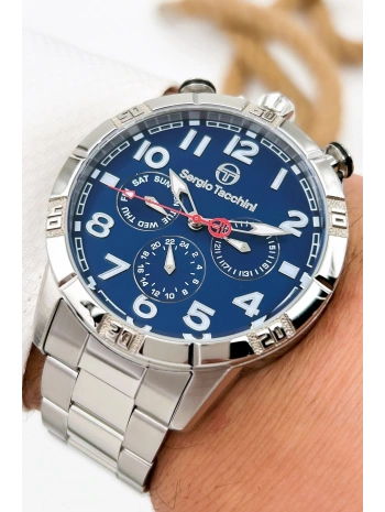 Sergio Tacchini Premium Lüx Çelik Kordon Erkek Kol Saati Gümüş-mavi Stsd009