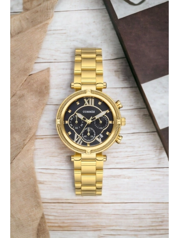 Commes Takvimli Gold-siyah Çelik Kordon Çelik Kasa Kadın Kol Saati Sdcms034