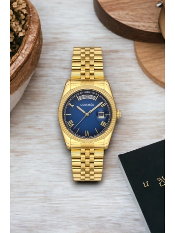 Commes Çift Takvimli Gold-mavi Çelik Kordon Çelik Kasa Kadın Kol Saati Sdcms035