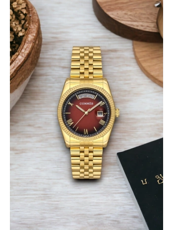Commes Çift Takvimli Gold-kırmızı Çelik Kordon Çelik Kasa Kadın Kol Saati Sdcms035