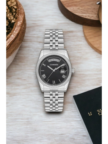 Commes Çift Takvimli Gümüş-siyah Çelik Kordon Çelik Kasa Kadın Kol Saati Sdcms035