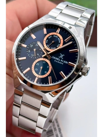 Exclusive Gümüş Çelik Kordon Erkek Kol Saati 3 Atm+Bileklik Hediyeli Gümüş-Mavi sddk088