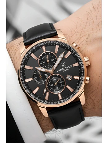 Exclusive Siyah Deri Kordon Erkek Kol Saati 3 Atm+Bileklik Hediyeli Rose-Siyah sddk087